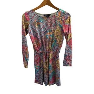 Ralph Lauren Girls Multicolor Paisley Long Sleeve Dress Drawstring Waist L 12/14